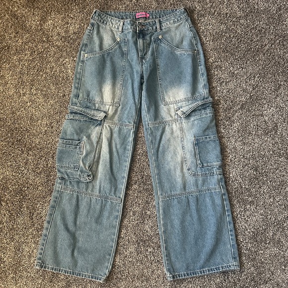 Edikted Denim - Edikted Denim Cargo Jeans Womens Medium Blue‎ Wide Leg Utility Pockets Y2K 2000s